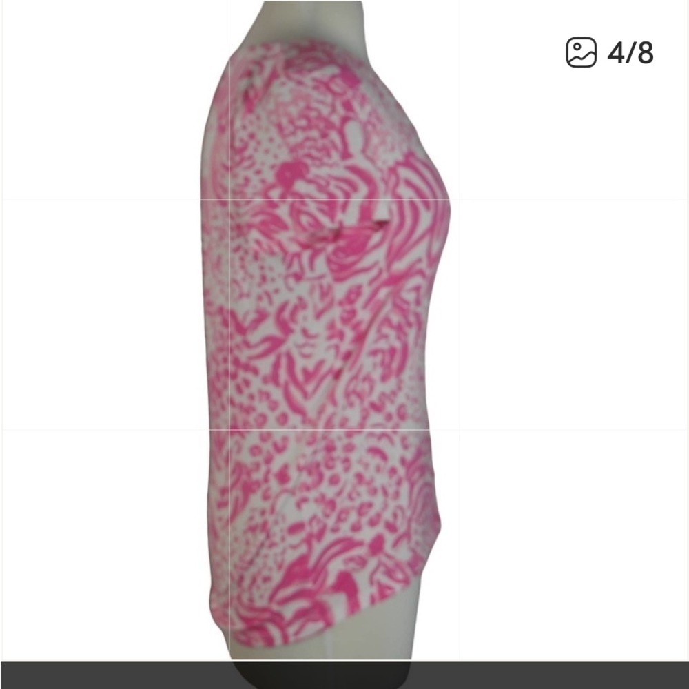Lilly Pulitzer Michele V Neck Top in Pink & White 'Get Spotted' print. M EUC - Picture 8 of 8